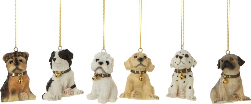6 Asst&#39;d painted resin mini dog ornaments, 2 in price each  36      
