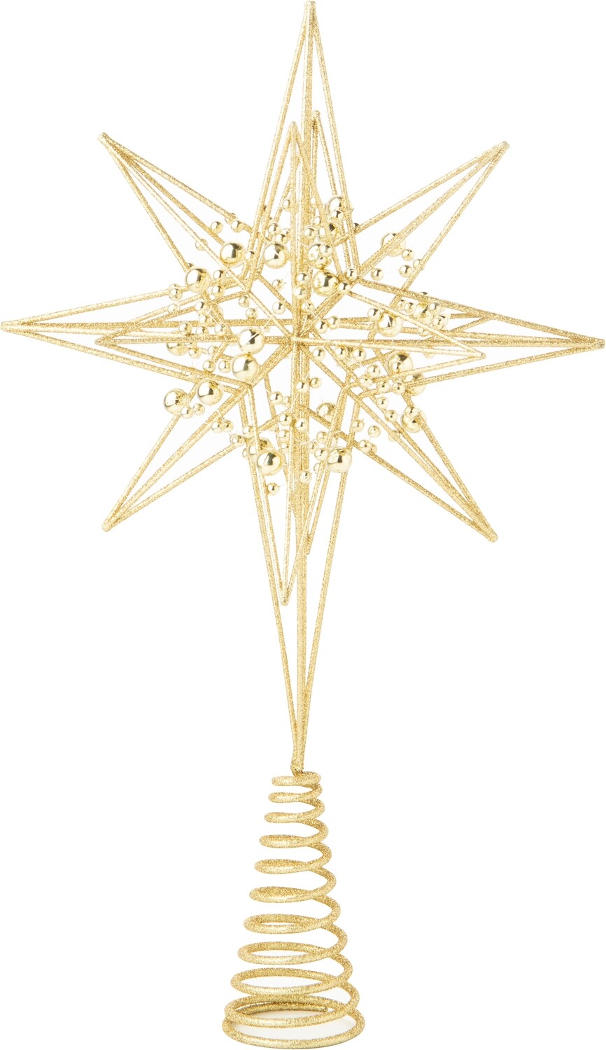 Gold glittered wire Tree Topper with gold bead garland trim 15 in  4            