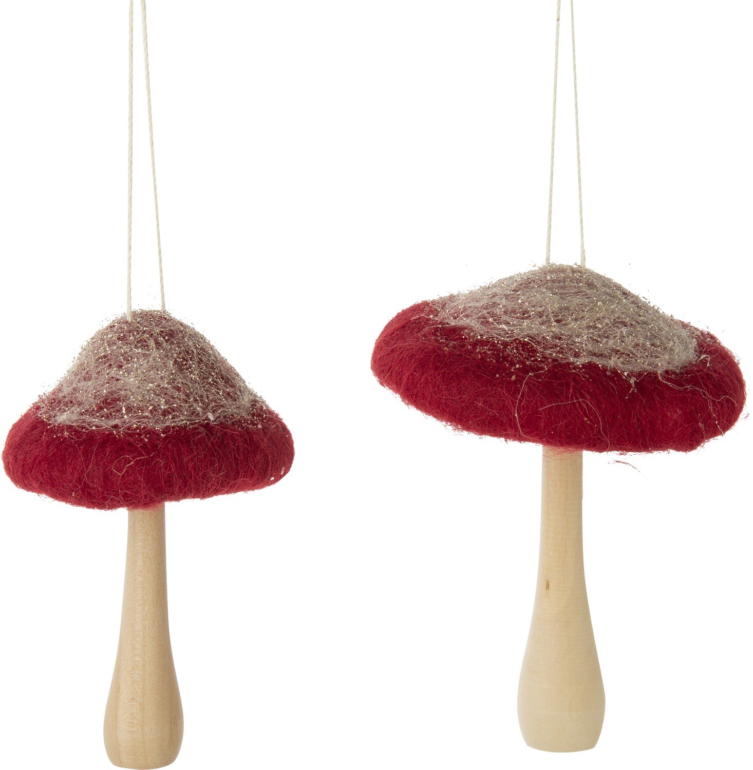 2 Asst&#39;d red felt top mushroom ornaments with wood base 4.75 in  12            