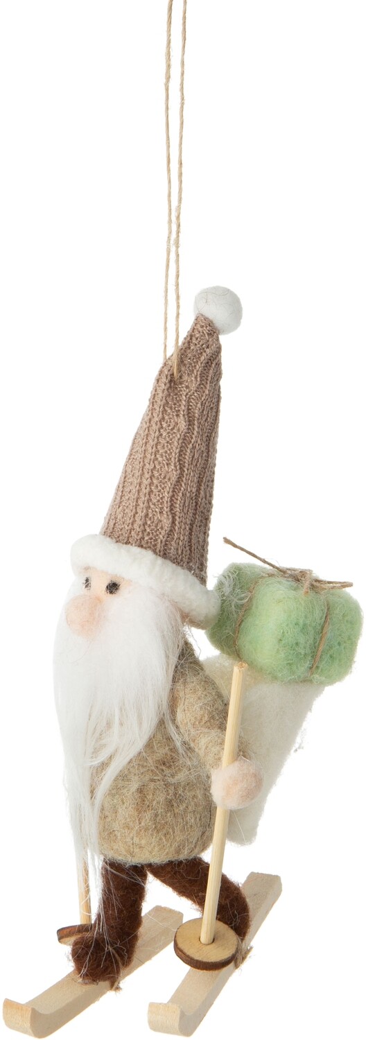 Felt Nordic skier Santa with backpack ornament, 5.5 in  12