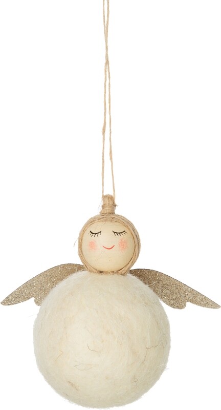 Felt Ball angel ornament, off white with gold wings 4.25 in  12      