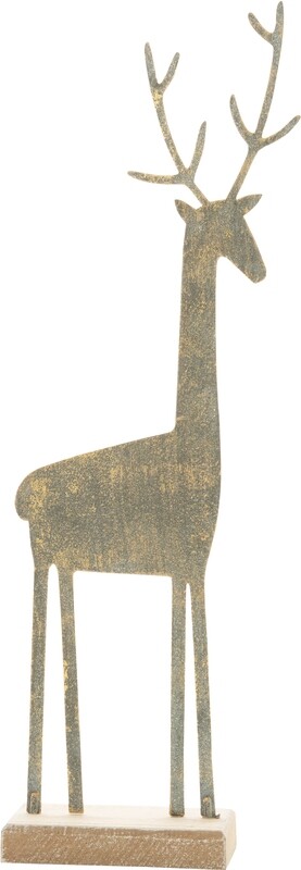 Metal table top reindeer on wood base, rustic verdigris finish 13.25 in  4   