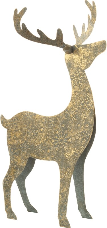 Metal Table top reindeer, rustic verdigris finish, glittered antlers 10 in  4            