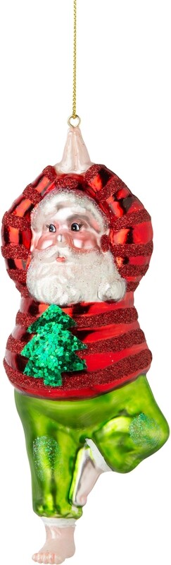 Blown glass Santa in yoga TREE pose ornament, 6.25 in  6      