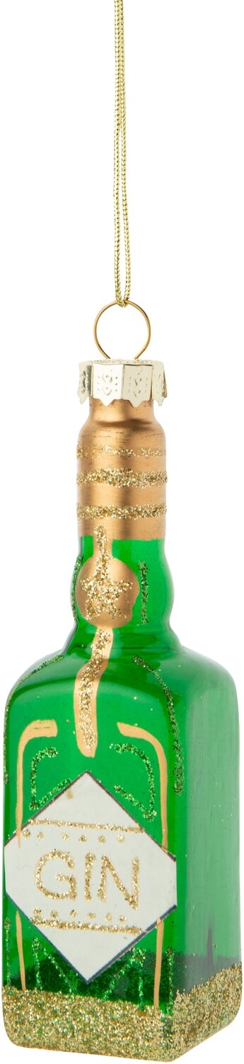 Blown glass Gin bottle ornament, green with gold glitter 4.25 in  12            