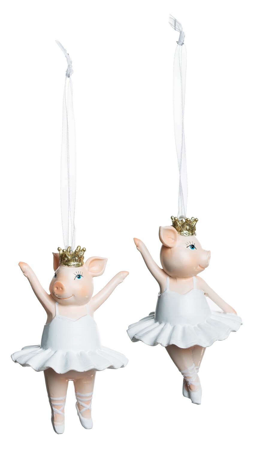 2 Asst&#39;d ballerina pig ornaments, gold glitter crowns, 3 in  12      