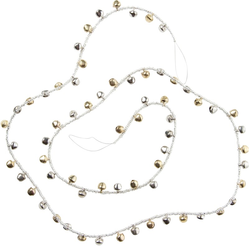 Glass bead and jingle bell garland, silver and gold, 40 in  6            