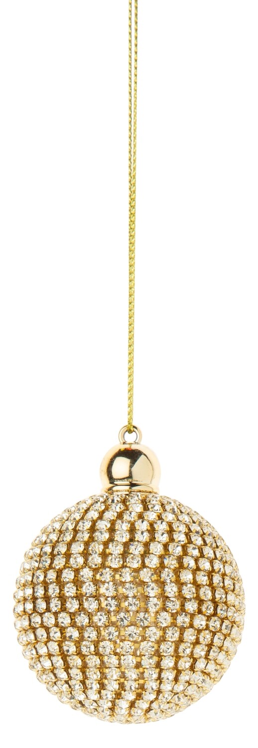 Diamante bead ornament, gold and clear, 2in  12            