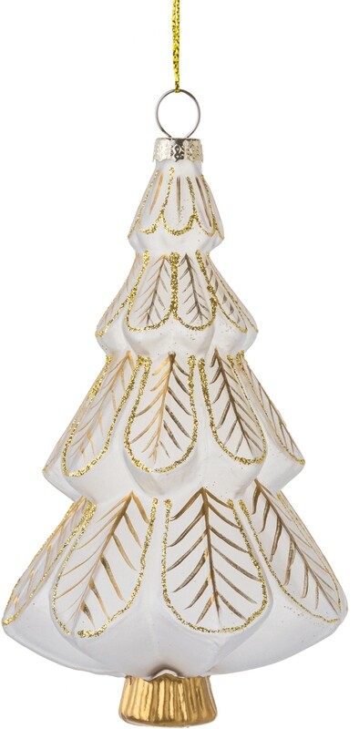 Blown glass tree ornament, translucent matte white with gold branches 5 in  12      