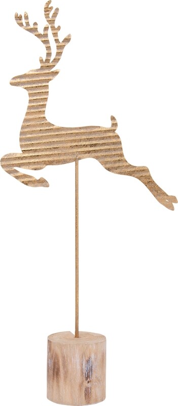 Corrugated metal reindeer silhouette on stand table piece, gold foil finish 17 in  4            
