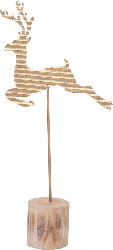 Corrugated metal reindeer silhouette on stand table piece, gold foil finish 13.5 in  6            