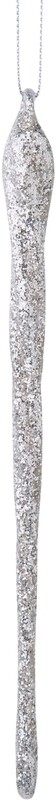 Twisted glass icicle ornament, platinum silver glitter 7.5 in  24      