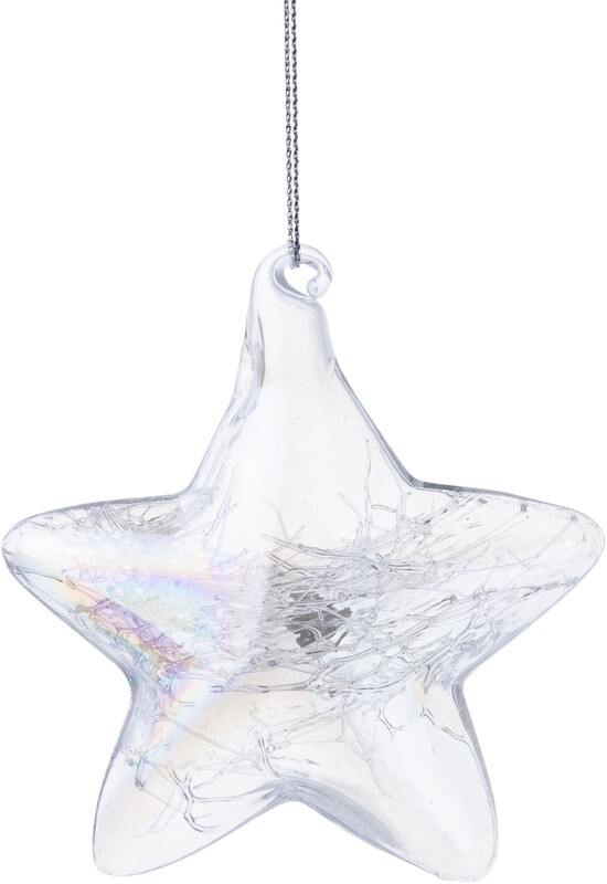 Clear iridescent glass star ornament, static interior, 3 in  24      