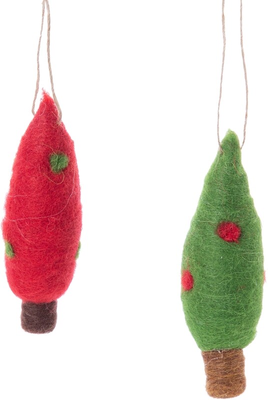 2 Asst&#39;d felt tree ornaments, red &amp; green 4 in  24            