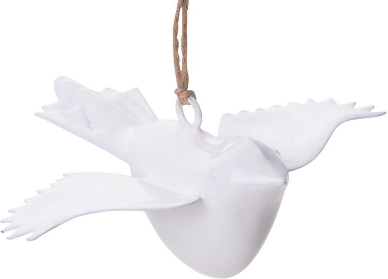 White enamel metal flying dove ornament, 3D 8 in  12      