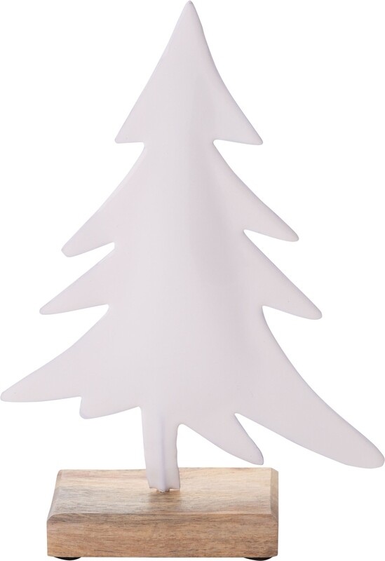 White enamel on metal table top tree on solid wood base 8.5 in  4            
