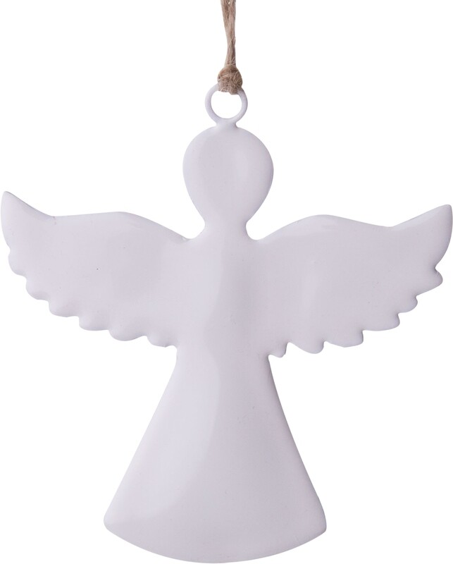 White enamel on metal angel silhouette ornament 4 in  12      