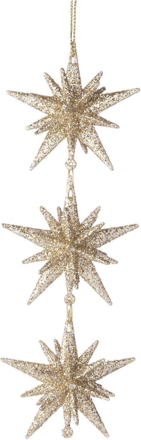 Champagne gold glitter acrylic Moravian stars - 3 dangling orn 6.3 in  12      