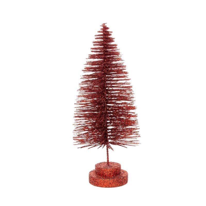 Dark red bristle trees, glitter base tabletop 11 in  6