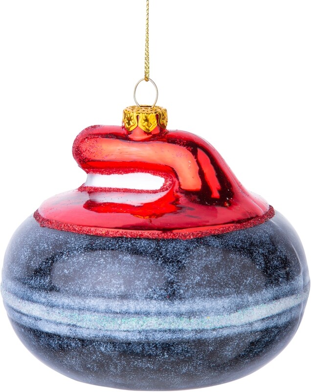 Blown glass curling stone ornament 3.7in  6      