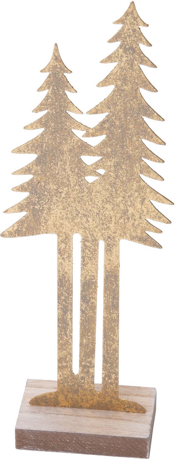 Antique gold foil finish metal silhouette trio on wood stand 11 in  4   