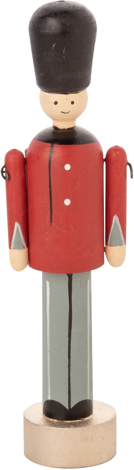 Soldier with busby hat, movable arms, painted wood tabletop 6.5 in  6            