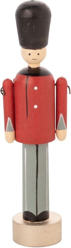 Soldier with busby hat, movable arms, painted wood tabletop 6.5 in  6            