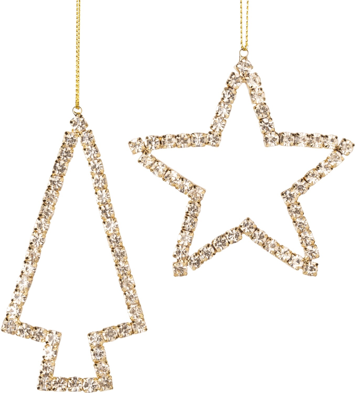 2 Asst'd rhinestone star &amp; tree orns 3.5+4.25 in  24      