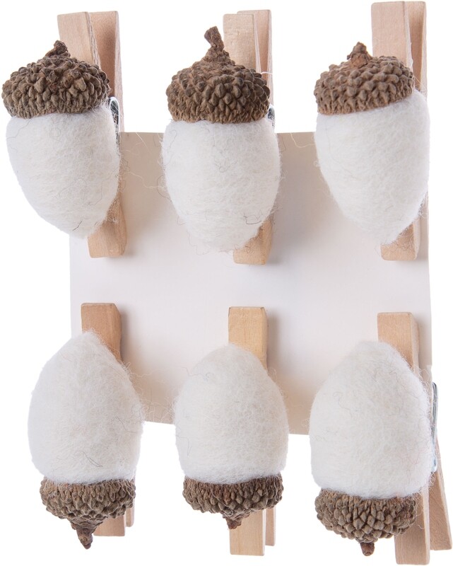 Set of 6 clip-on felt acorns, off white 1.5 in each 12            