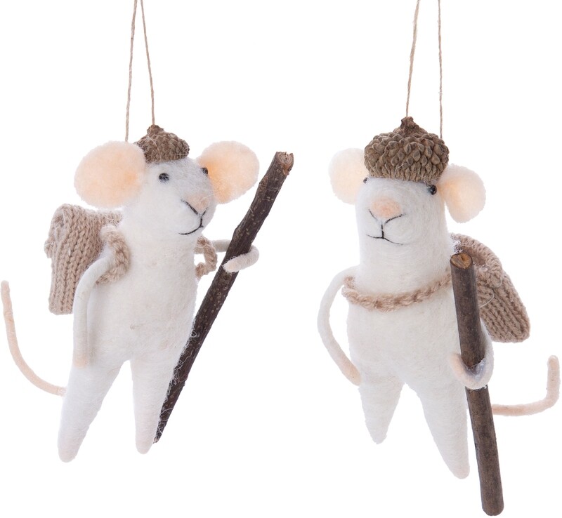 2 Asst'd felt mice with walking sticks, acorn hats 4.25 in  12      