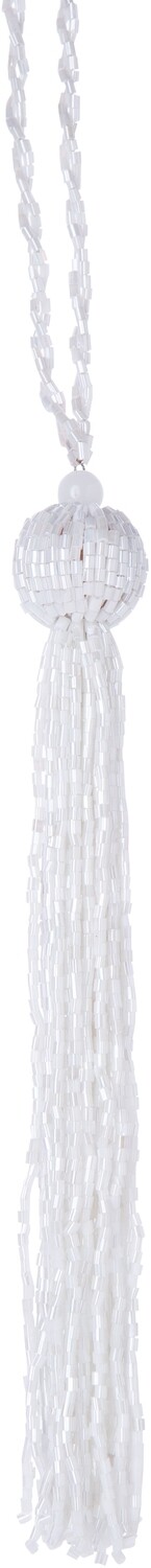 White glass bead tassel ornament with beaded hanger 6.5 in  12            