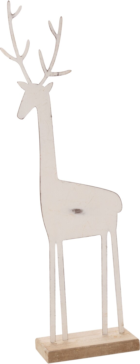 White painted metal stag on wood base, rubbed finish tabletop 18 in  2   