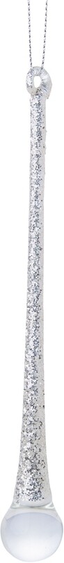 Clear glass icicle drop ornament, platinum silver glitter clear ball 5.75 in  24      