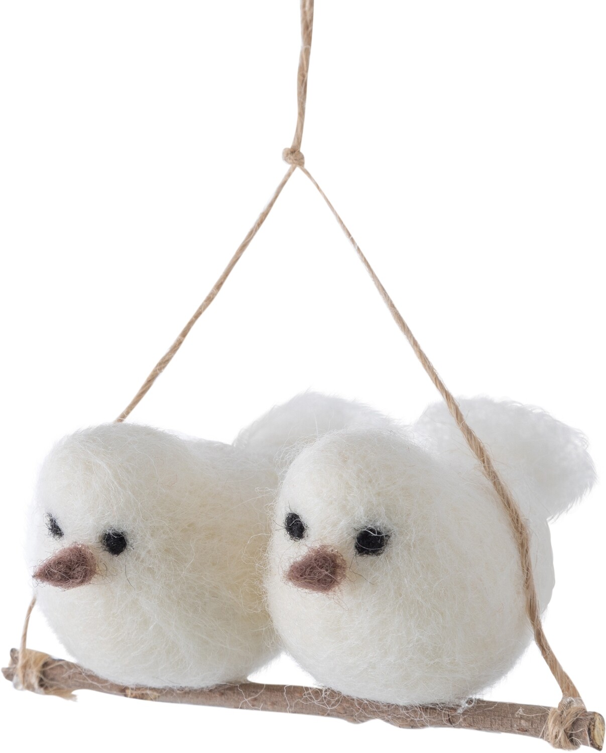 Felt snowy white birds on a hanging branch, 4.35 in  12      