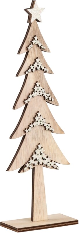 Natural wood tree with white stars tabletop 8.5 in  12            