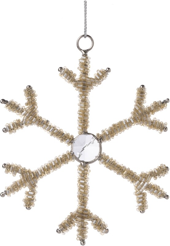 Light gold glass bead snowflake on metal frame ornament 4 in  24            