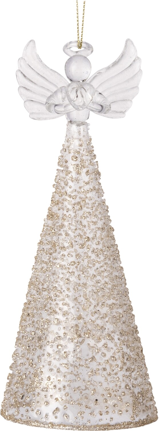 Gold glittered clear glass angel orn 7 in  6            