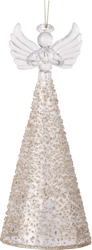 Gold glittered clear glass angel orn 7 in  6            
