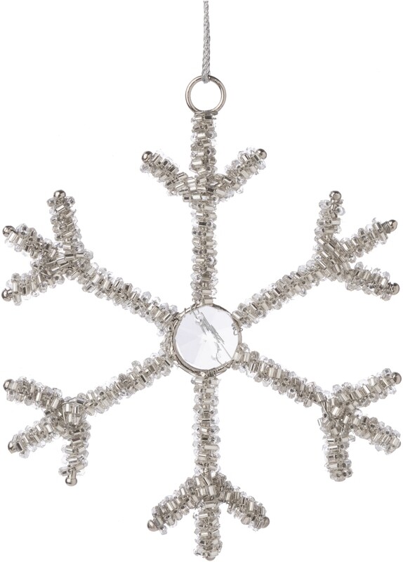 Silver glass bead snowflake on metal frame ornament 4 in  24 -Z08 -25NP -S04/25