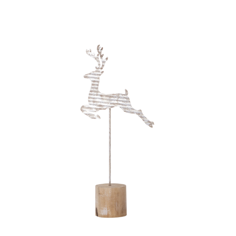 Corrugated metal reindeer silhouette on stand table piece, silver foil finish 13.5 in  6            
