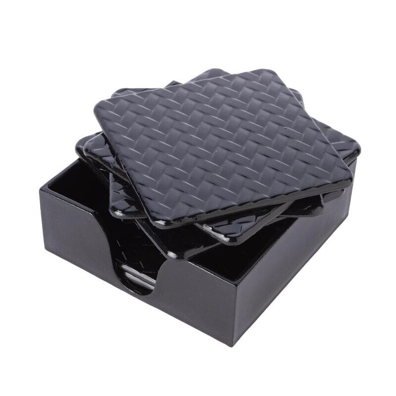 6ct TableCoaster Black Weave  12