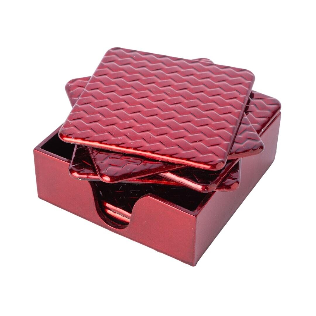 6ct TableCoasters, Red Weave  12