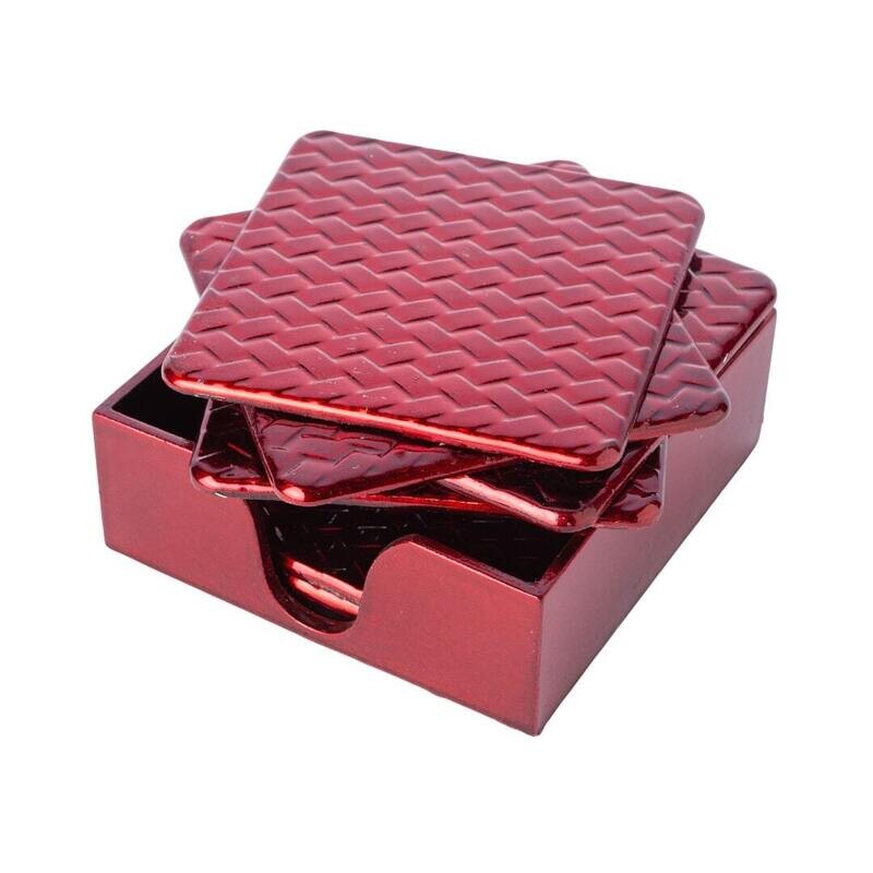6ct TableCoasters, Red Weave  12