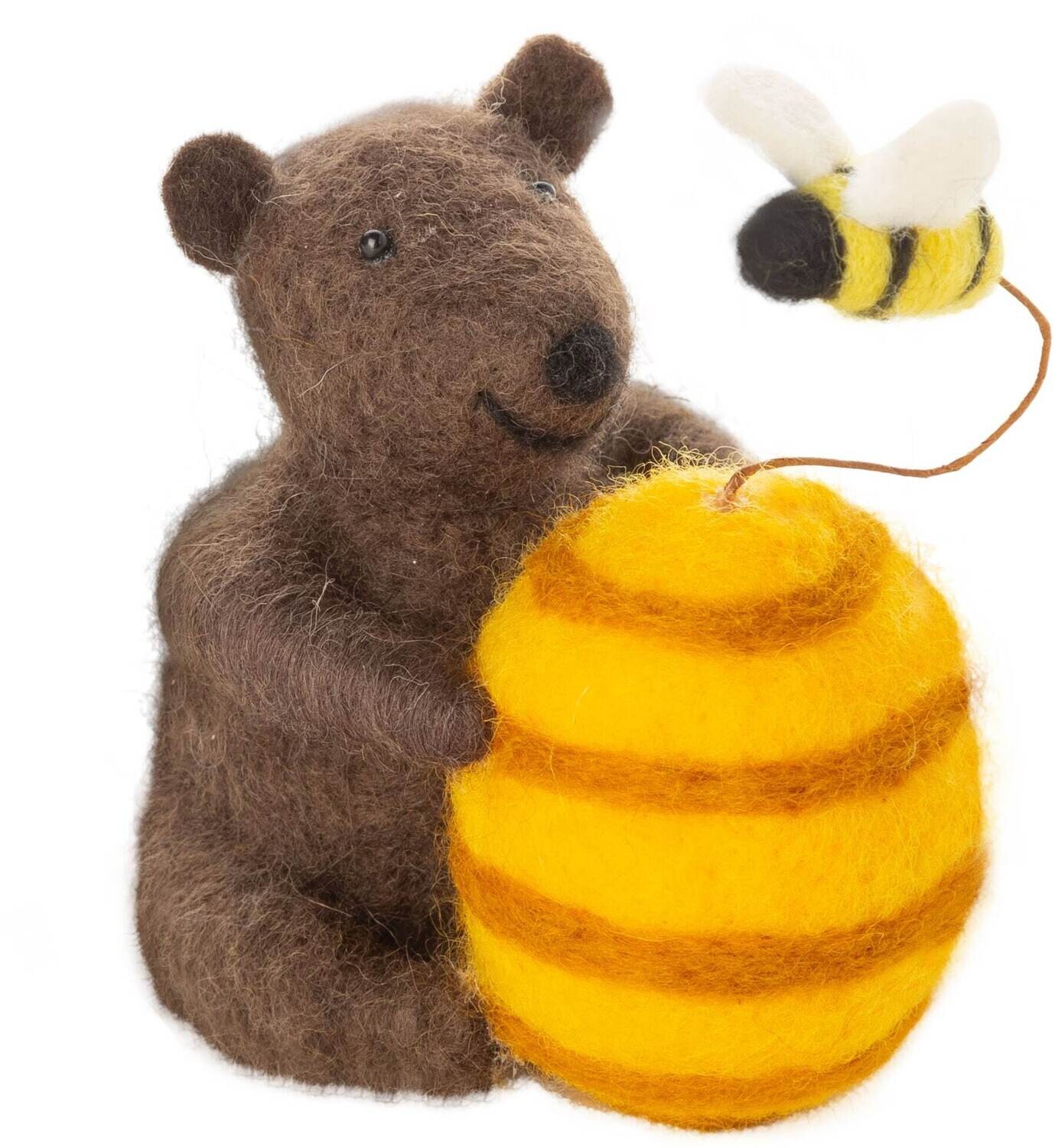 Felt bear with beehive table decoration 4 in  8 -Z08 -25NP -S04/25