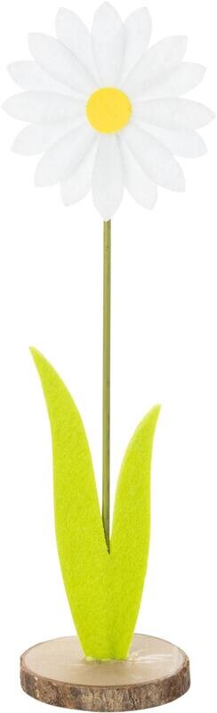 Felt Daisy table top decoration on wood base, metal stem, white 10 in  6       