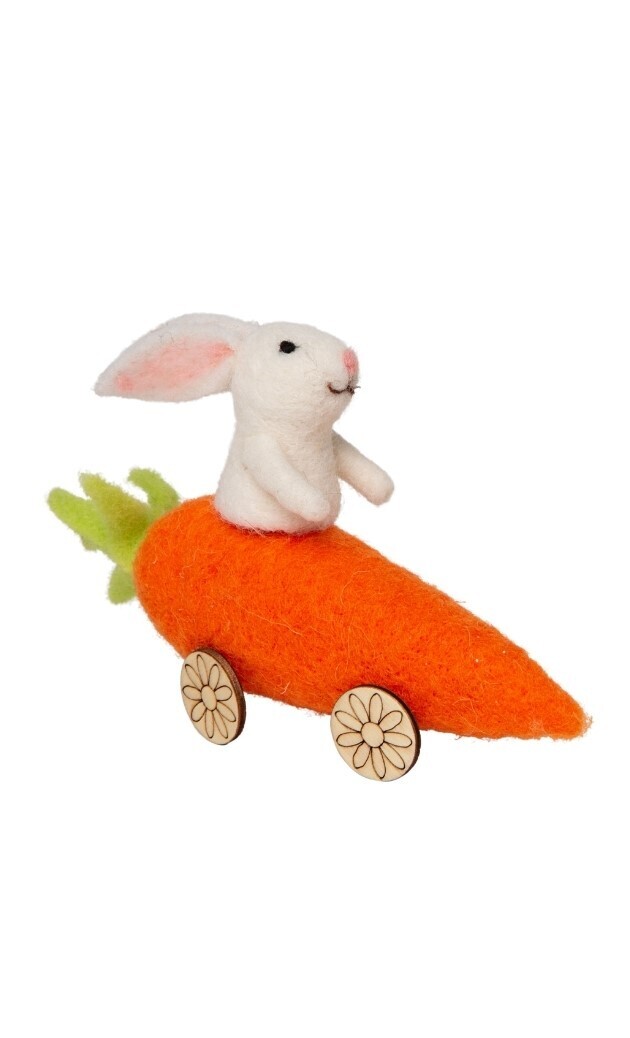 Felt bunny in carrot roadster decoration 6x2x4in  6