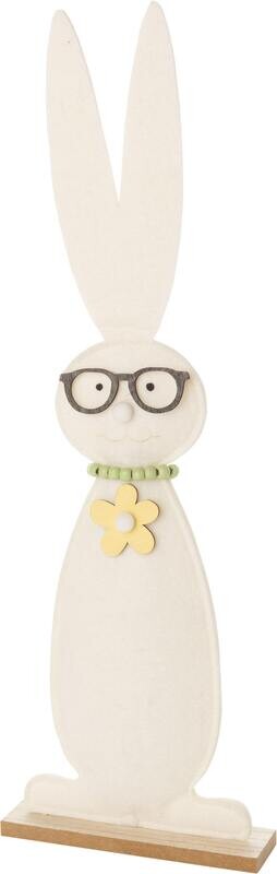 Felt off-white bunny in reading glasses table piece, green wood bead necklace with yellow daisy 17 in  6       