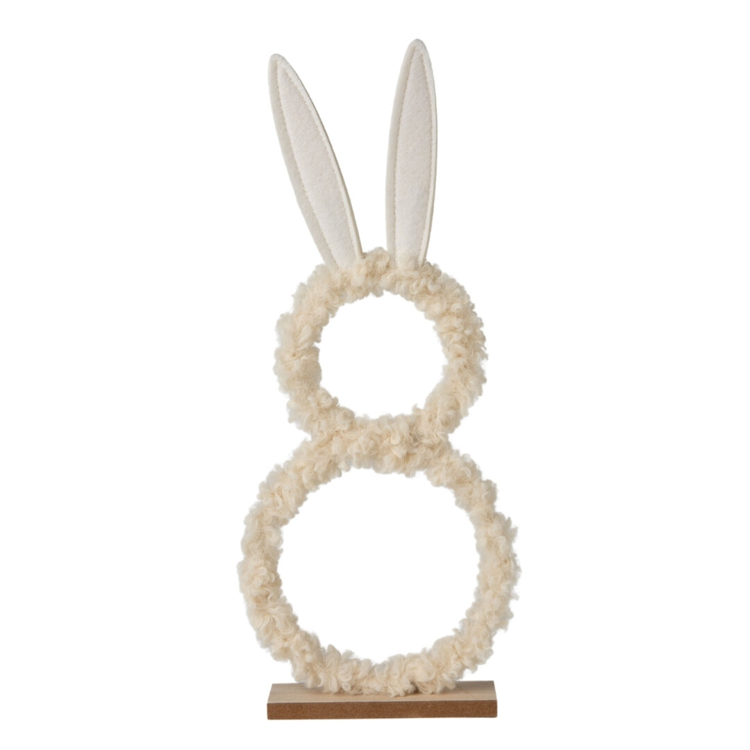Silhouette bunny table piece, metal frame with off white plush covering, felt ears, small 13.5x5.5in  6       