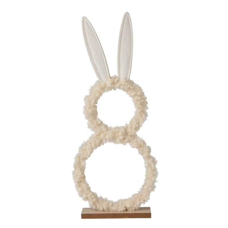 Silhouette bunny table piece, metal frame with off white plush covering, felt ears, small 13.5x5.5in  6       