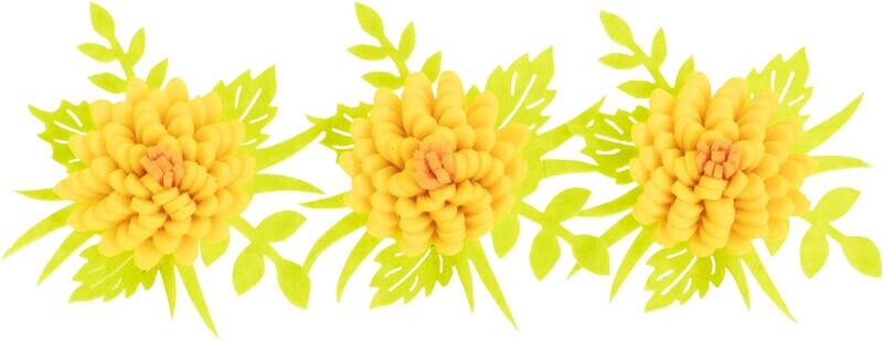 Set of 3 felt flower clip-on ornaments, 3D felt, yellow. Each flower 2.5 in  12       